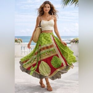 NWT Maxi Darn Good Sari Wrap Skirt Silk Reversible Fair size 2-14